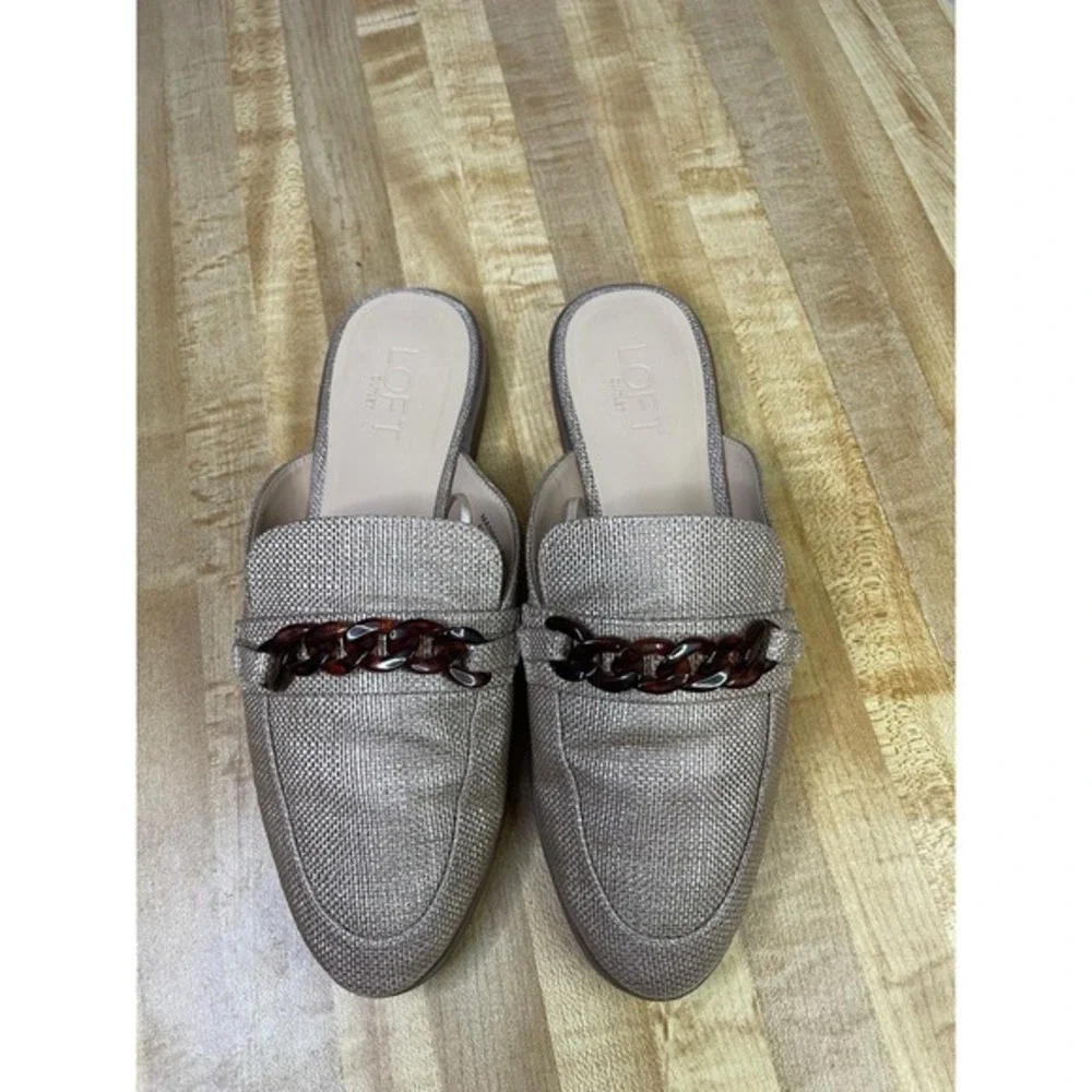 LOFT  Woven Chain Mule Slides‎ Womens 7 Tan Bronze Metallic Chain Detail